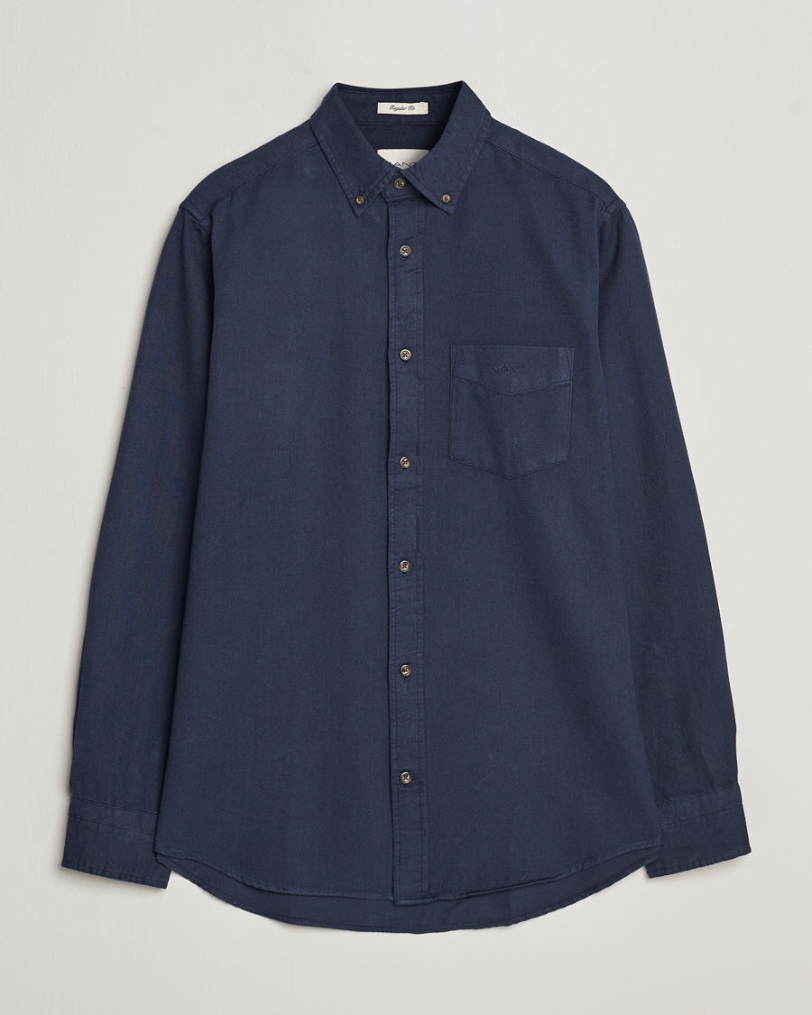 Men | Shirts | GANT | Regular Fit Herringbone Flannel Shirt Marine
