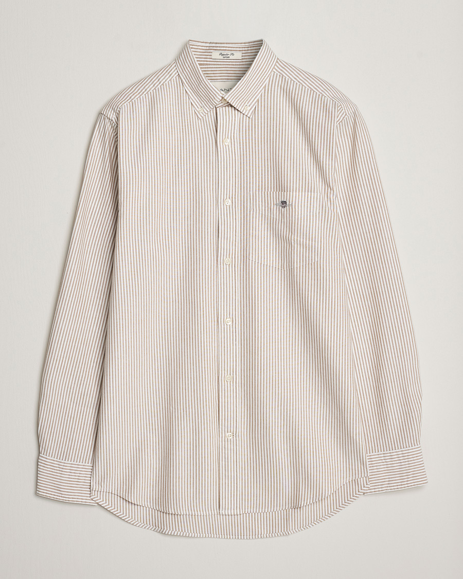 Men | Shirts | GANT | Regular Fit Striped Oxford Shirt Woody Brown