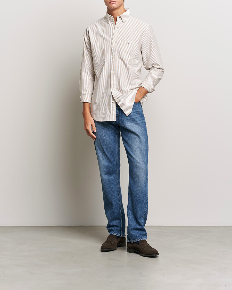 Men | Shirts | GANT | Regular Fit Striped Oxford Shirt Woody Brown