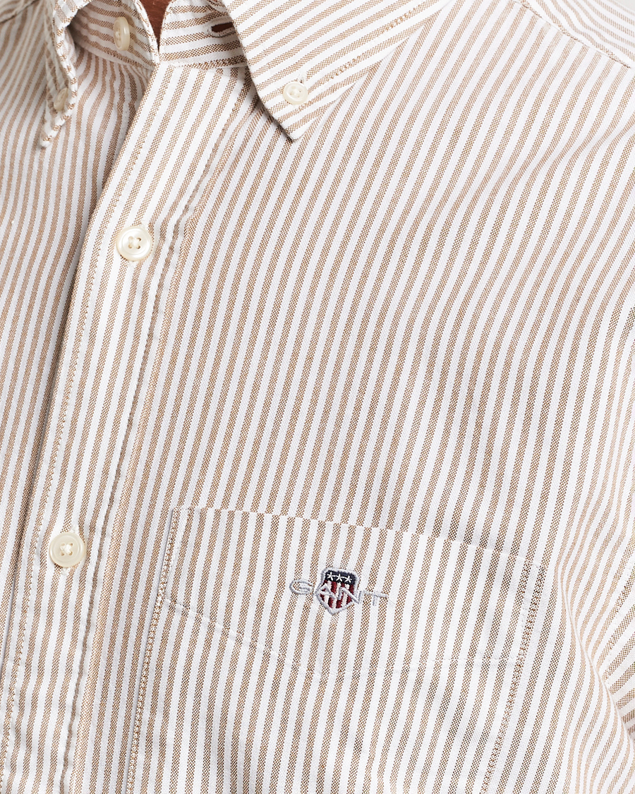 Men | Shirts | GANT | Regular Fit Striped Oxford Shirt Woody Brown