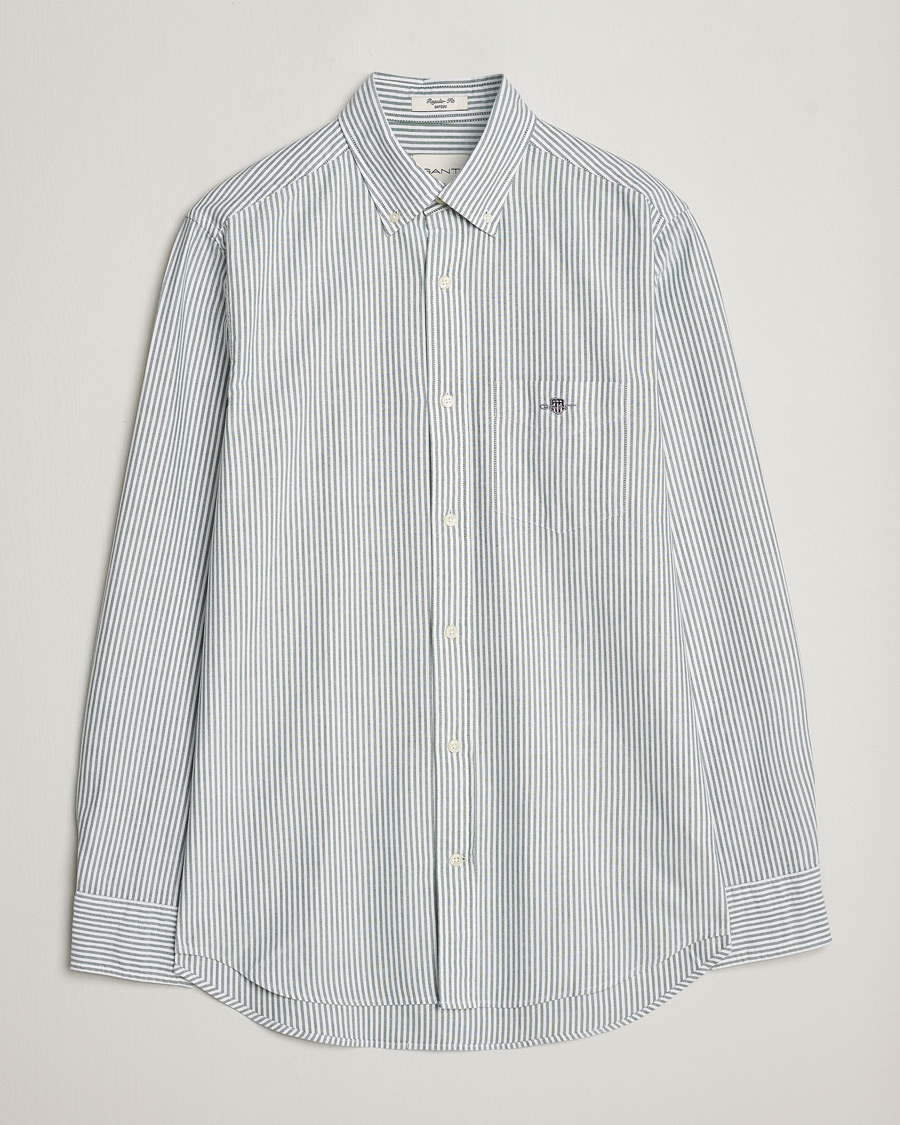 Men | Shirts | GANT | Regular Fit Striped Oxford Shirt Forest Green