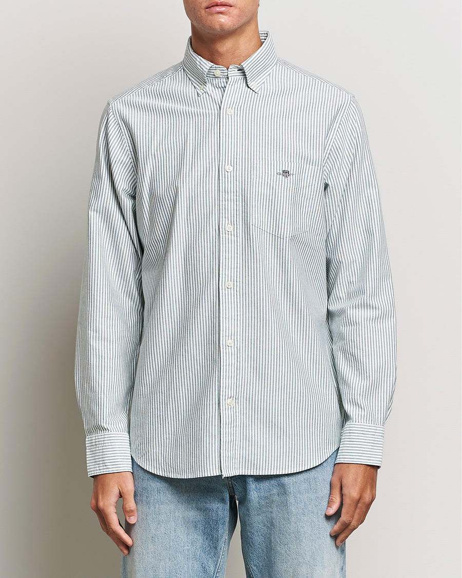Men | Shirts | GANT | Regular Fit Striped Oxford Shirt Forest Green
