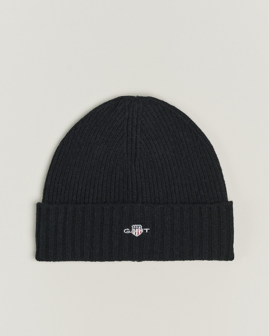 Men | Beanies | GANT | Wool Lined Beanie Black