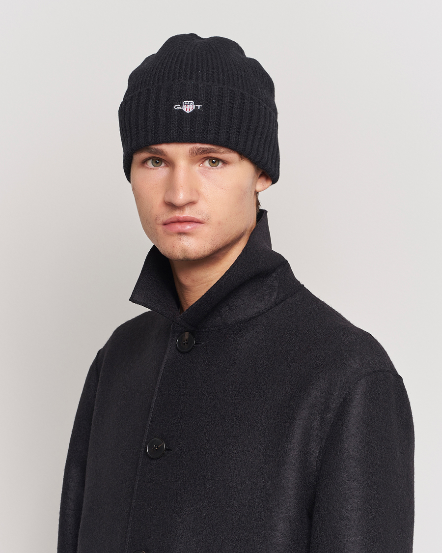 Men | Beanies | Gant | Wool Lined Beanie Black