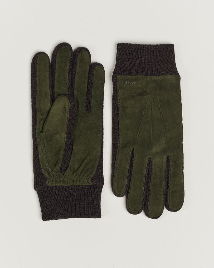 Men | Hestra Geoffery Suede Wool Tricot Glove Dark Olive | Hestra | Geoffery Suede Wool Tricot Glove Dark Olive
