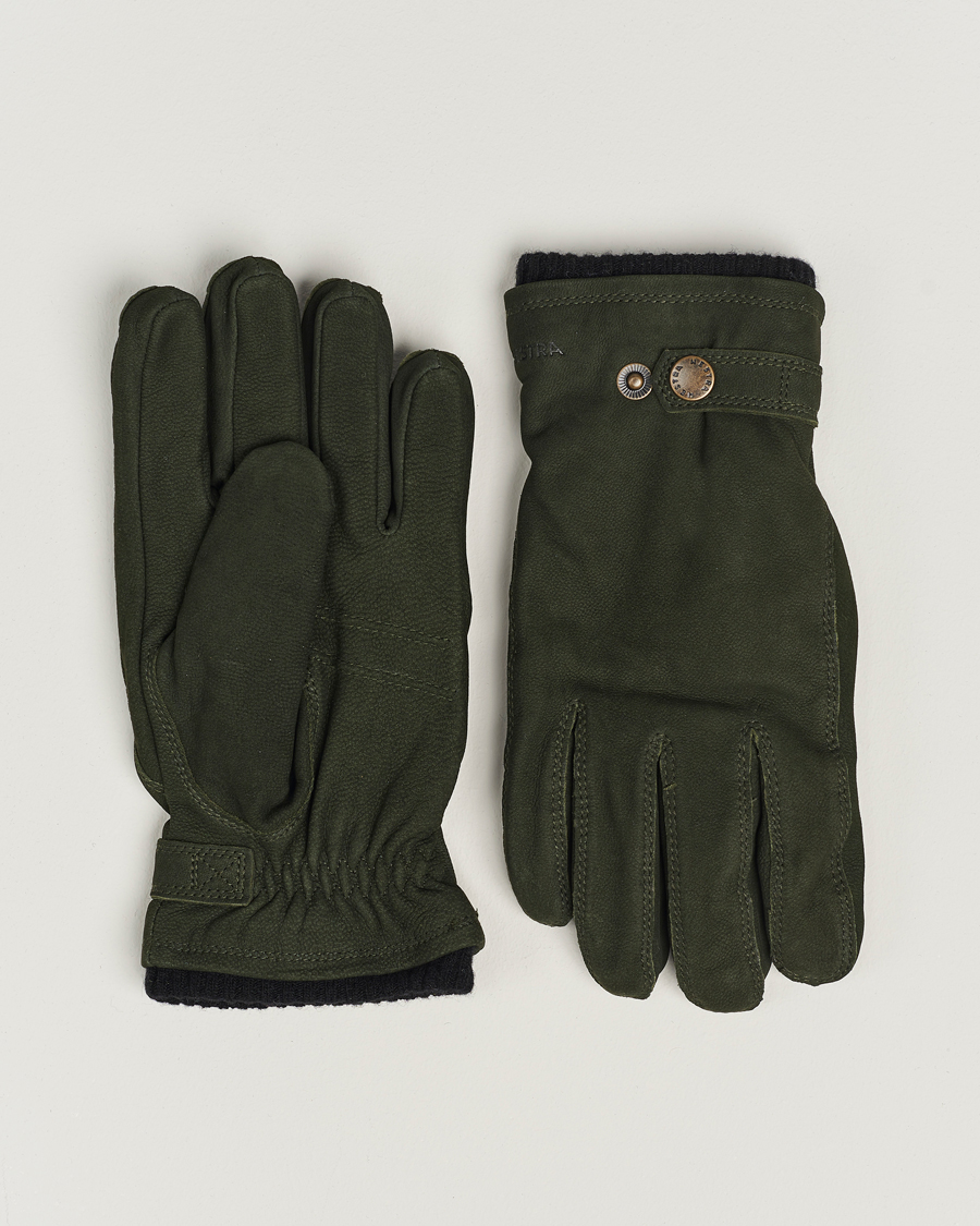 Men | Gloves | Hestra | Bergvik Fleece Liner Buckle Nubuck Glove Bottle Green