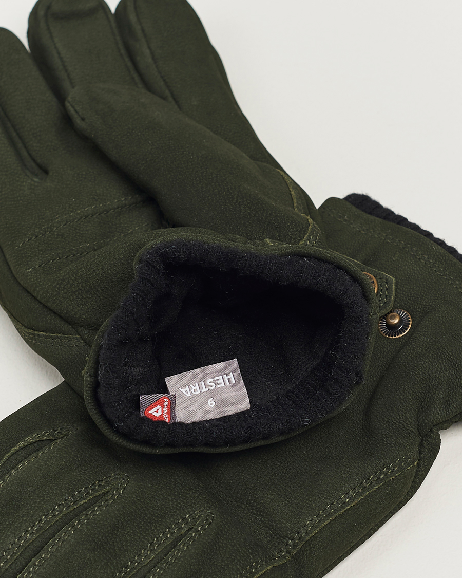 Men | Gloves | Hestra | Bergvik Fleece Liner Buckle Nubuck Glove Bottle Green