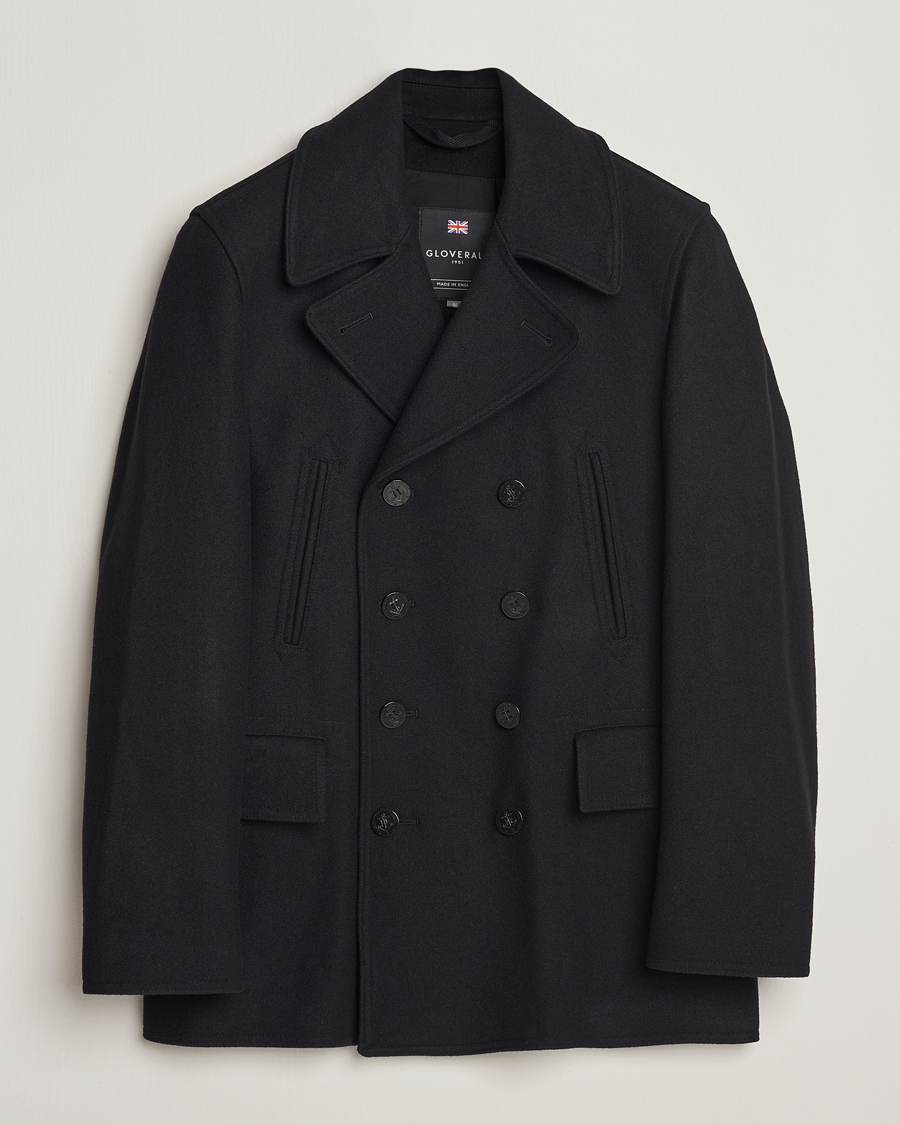 Men | Coats & Jackets | Gloverall | Churchill Reefer Peacoat Black