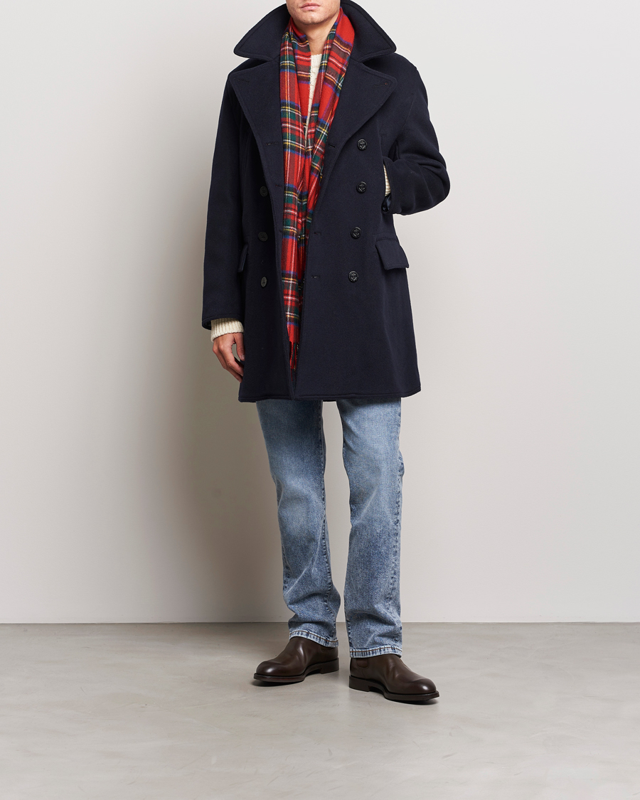 Men | Coats & Jackets | Gloverall | Churchill Long Reefer Peacoat Navy Royal