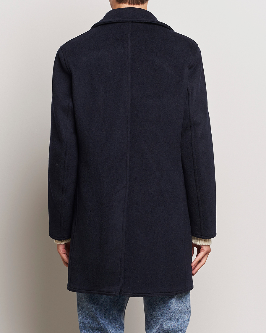 Men | Coats & Jackets | Gloverall | Churchill Long Reefer Peacoat Navy Royal