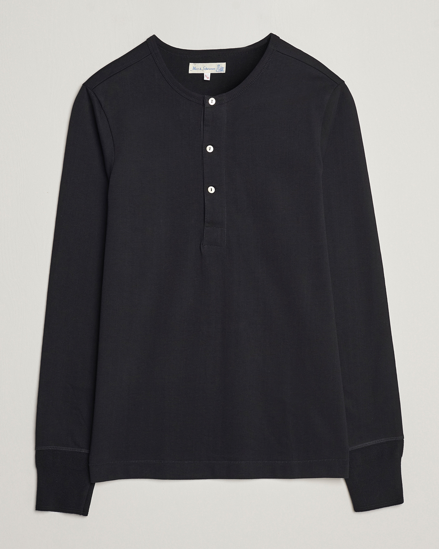 Men | Sweaters & Knitwear | Merz b. Schwanen | Classic Organic Cotton Henley Sweater Black