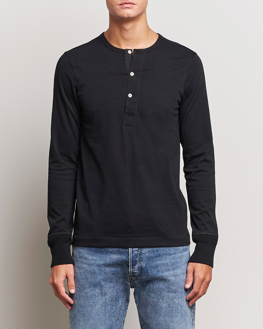 Men | Sweaters & Knitwear | Merz b. Schwanen | Classic Organic Cotton Henley Sweater Black