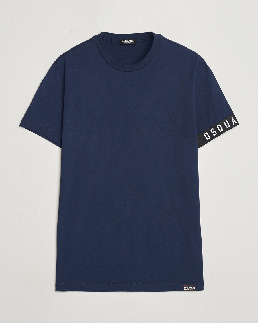 Men | T-Shirts | Dsquared2 | Taped Logo Crew Neck T-Shirt Navy/White