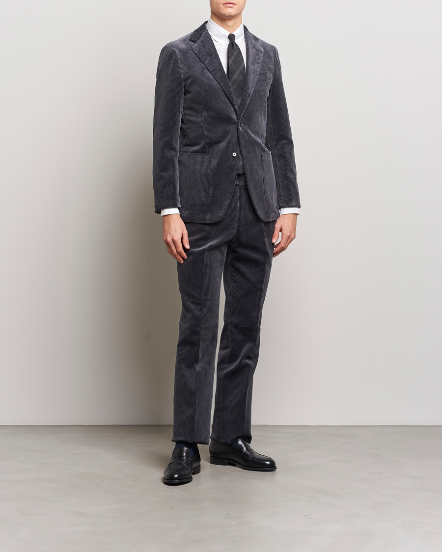 Men | Trousers | Beams F | Corduroy Side Adjuster Trousers Charcoal