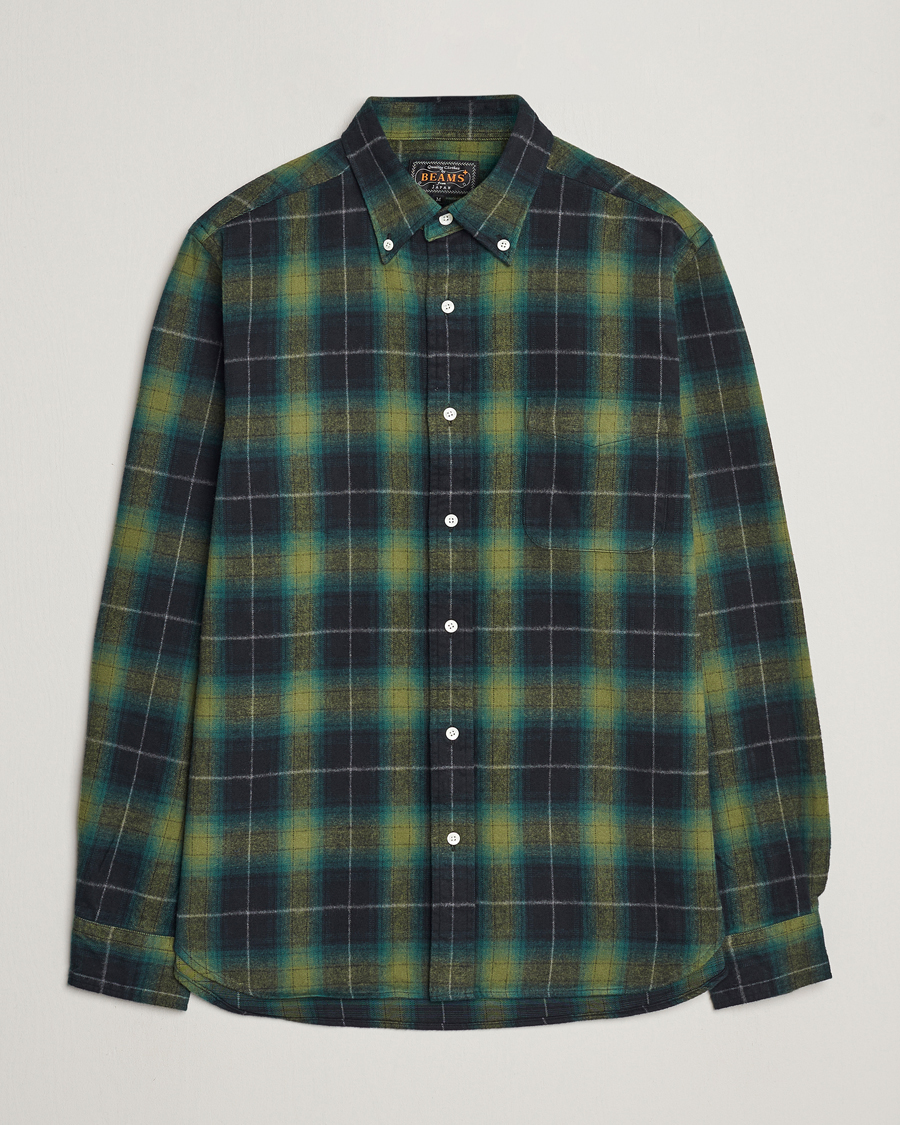 Men | Shirts | BEAMS PLUS | Shaggy Flannel Button Down Shirt Green Check