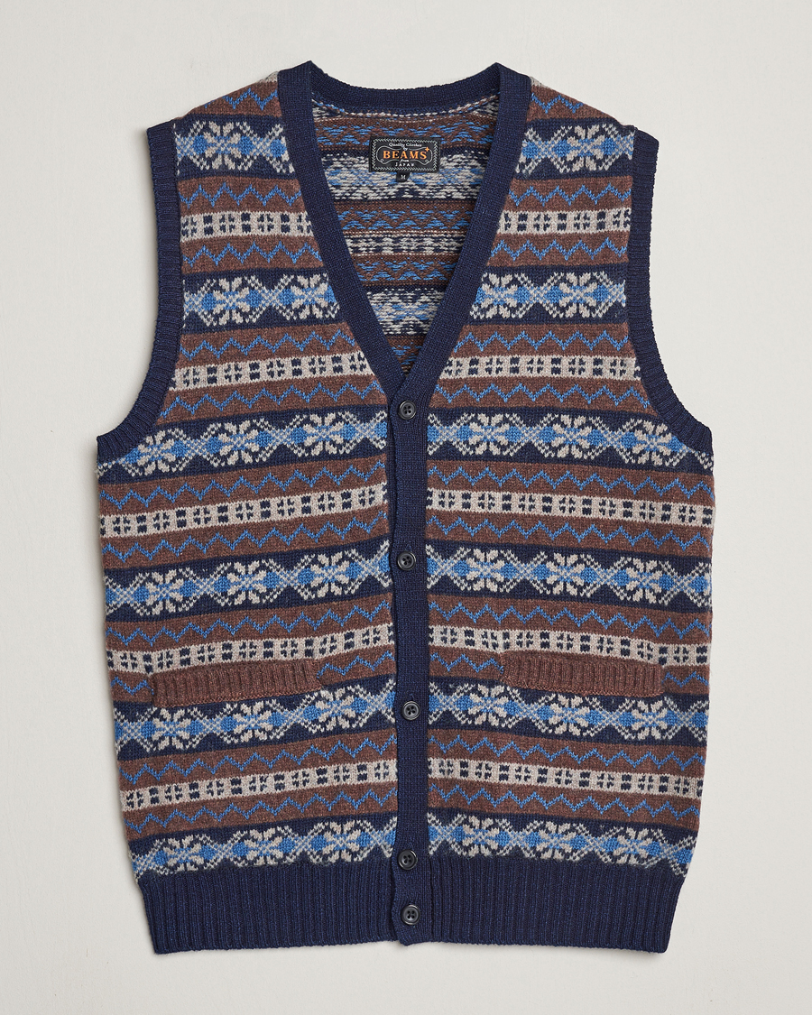 Men | Sweaters & Knitwear | BEAMS PLUS | Fairisle Knit Vest Brown