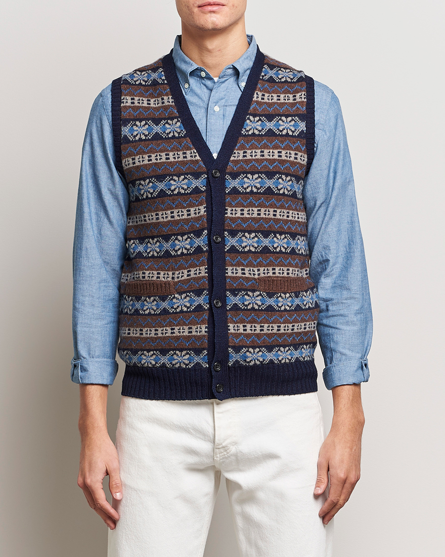 Men | Sweaters & Knitwear | BEAMS PLUS | Fairisle Knit Vest Brown