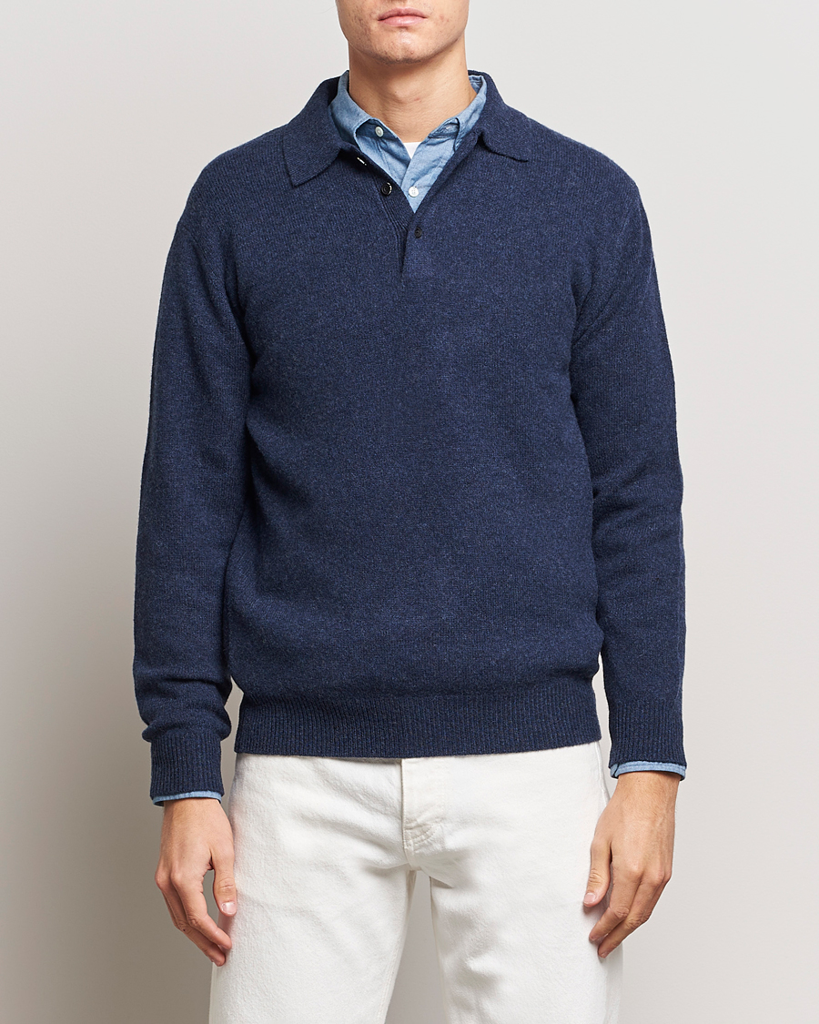 Men | Sweaters & Knitwear | BEAMS PLUS | Knitted Wool Polo Navy