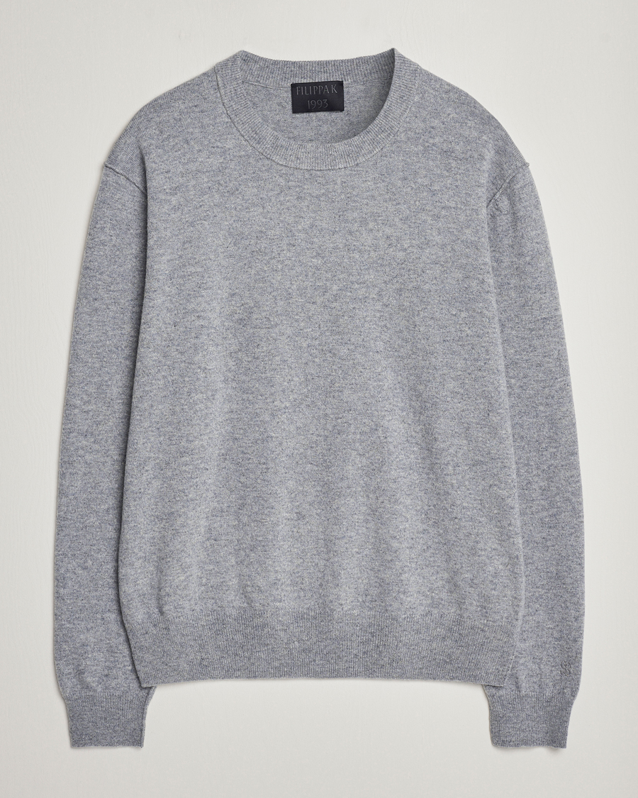 Men | Sweaters & Knitwear | Filippa K | 93 Knitted Lambswool Crew Neck Sweater Grey Melange