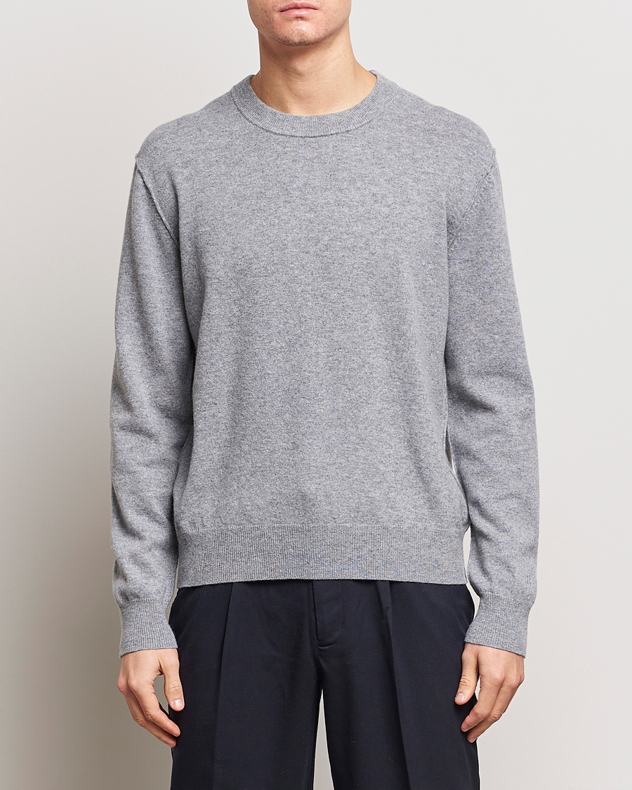 Men | Sweaters & Knitwear | Filippa K | 93 Knitted Lambswool Crew Neck Sweater Grey Melange