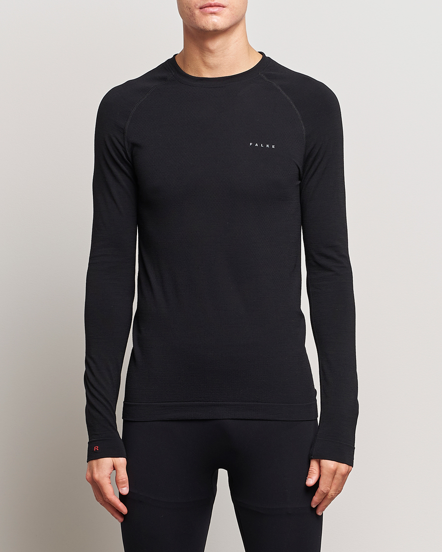 Men | T-Shirts | Falke Sport | Long Sleeve Wool Tech Light Shirt Black