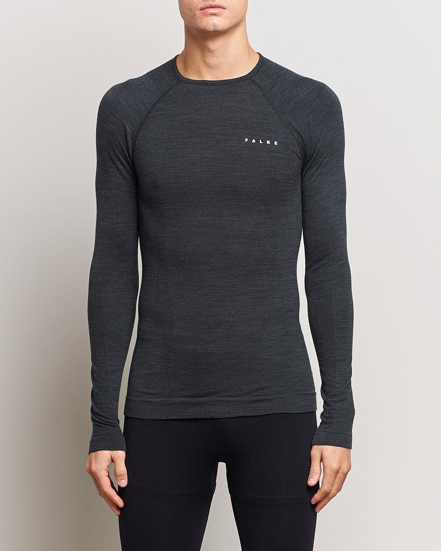 Men | T-Shirts | Falke Sport | Falke Long Sleeve Wool Tech Shirt Black