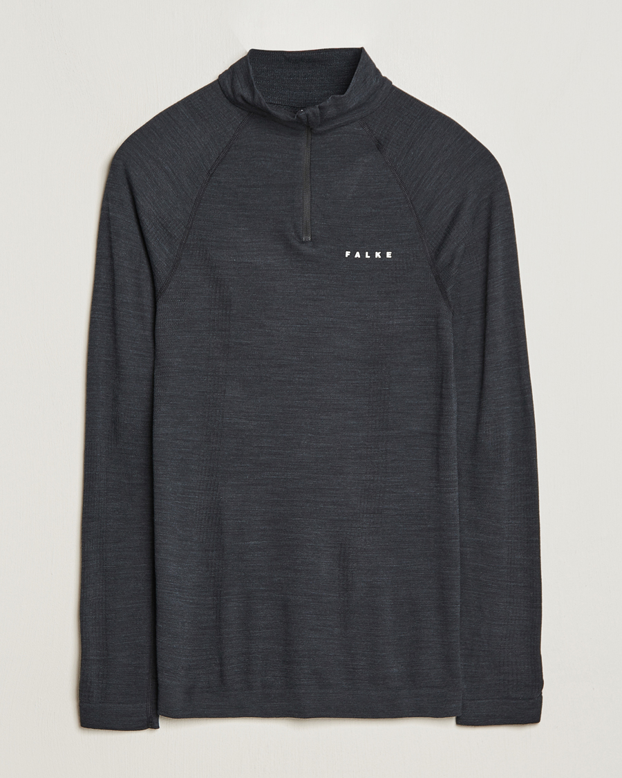 Men | Sweaters & Knitwear | Falke Sport | Long Sleeve Wool Tech Half Zip Shirt Black