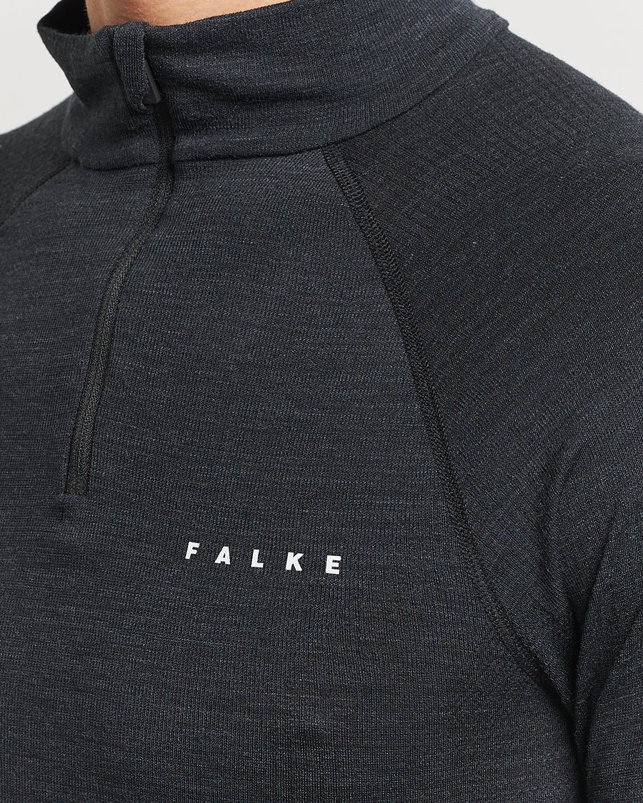 Men | Sweaters & Knitwear | Falke Sport | Long Sleeve Wool Tech Half Zip Shirt Black
