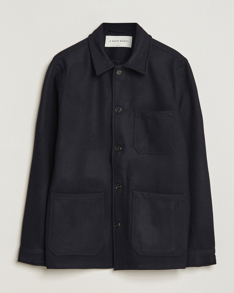 Men | Coats & Jackets | A Day's March | Wool Overshirt Navy