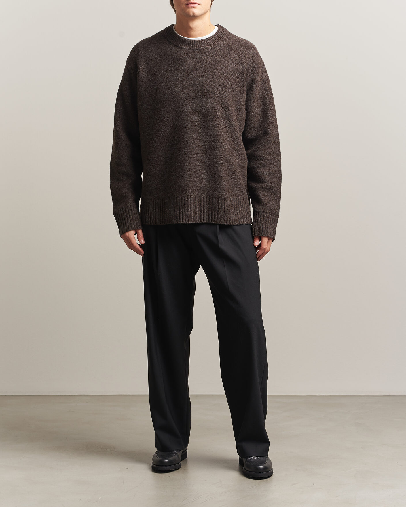 Men | Sweaters & Knitwear | A Day's March | Tietar Boiled Merino Sweater Java Brown
