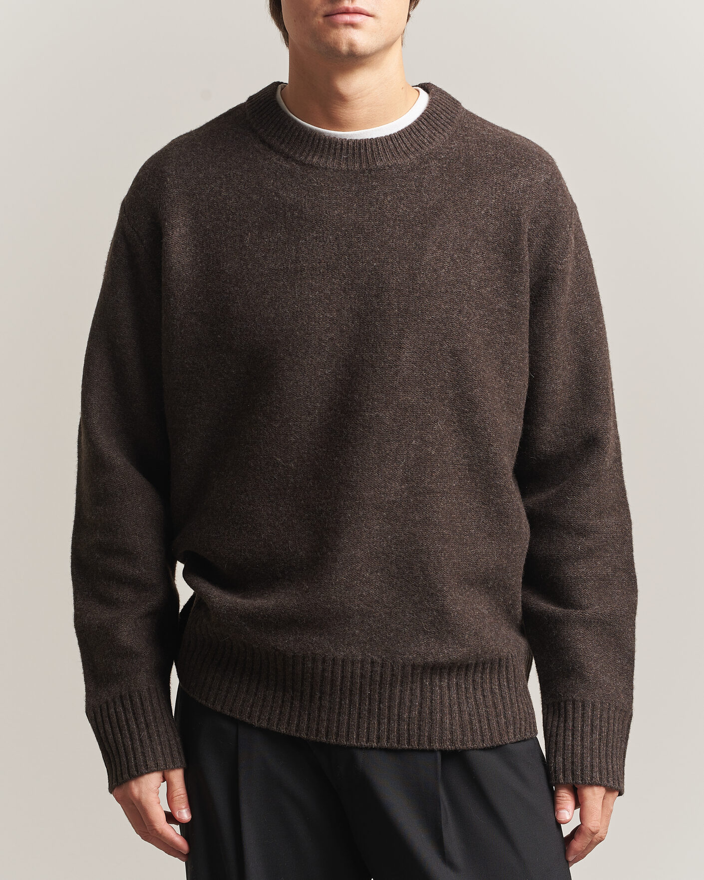 Men | Sweaters & Knitwear | A Day's March | Tietar Boiled Merino Sweater Java Brown