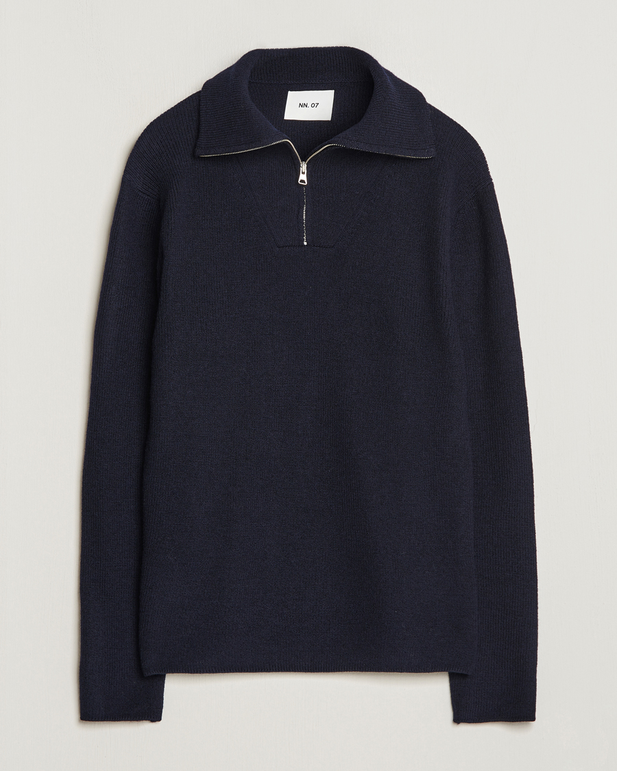 Men | Sweaters & Knitwear | NN07 | Carl Rib Knitted Half Zip Navy Blue