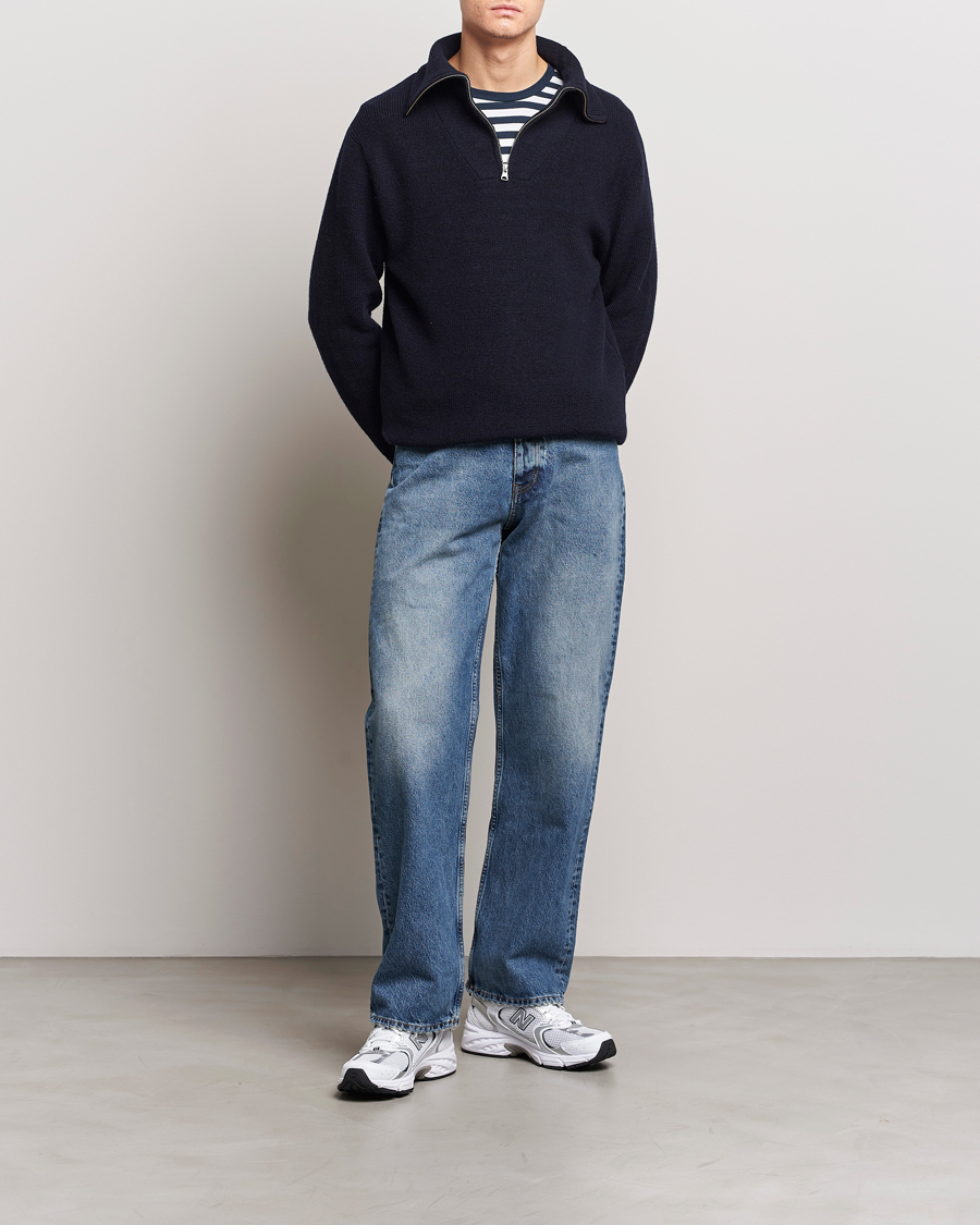 Men | Sweaters & Knitwear | NN07 | Carl Rib Knitted Half Zip Navy Blue