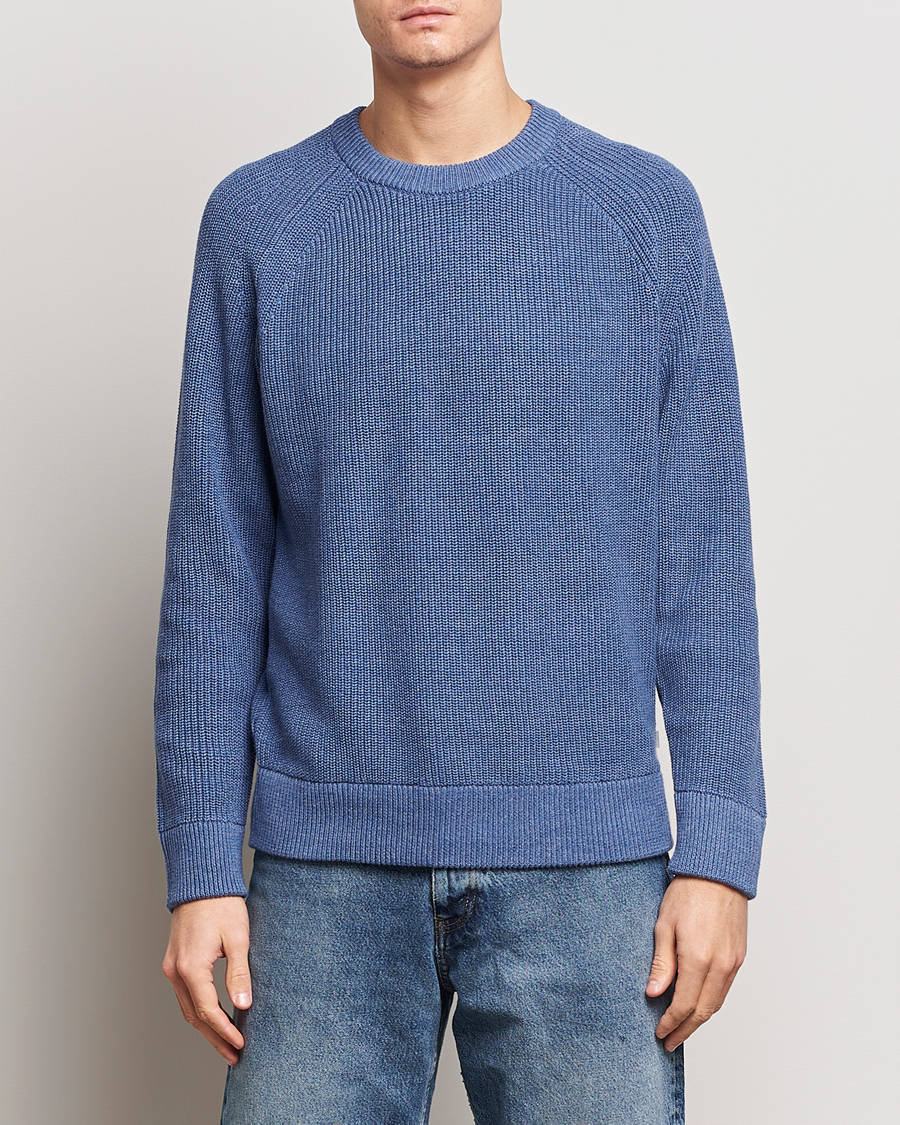 Men | Sweaters & Knitwear | NN07 | Jacobo Cotton Knitted Crew Neck Grey Blue