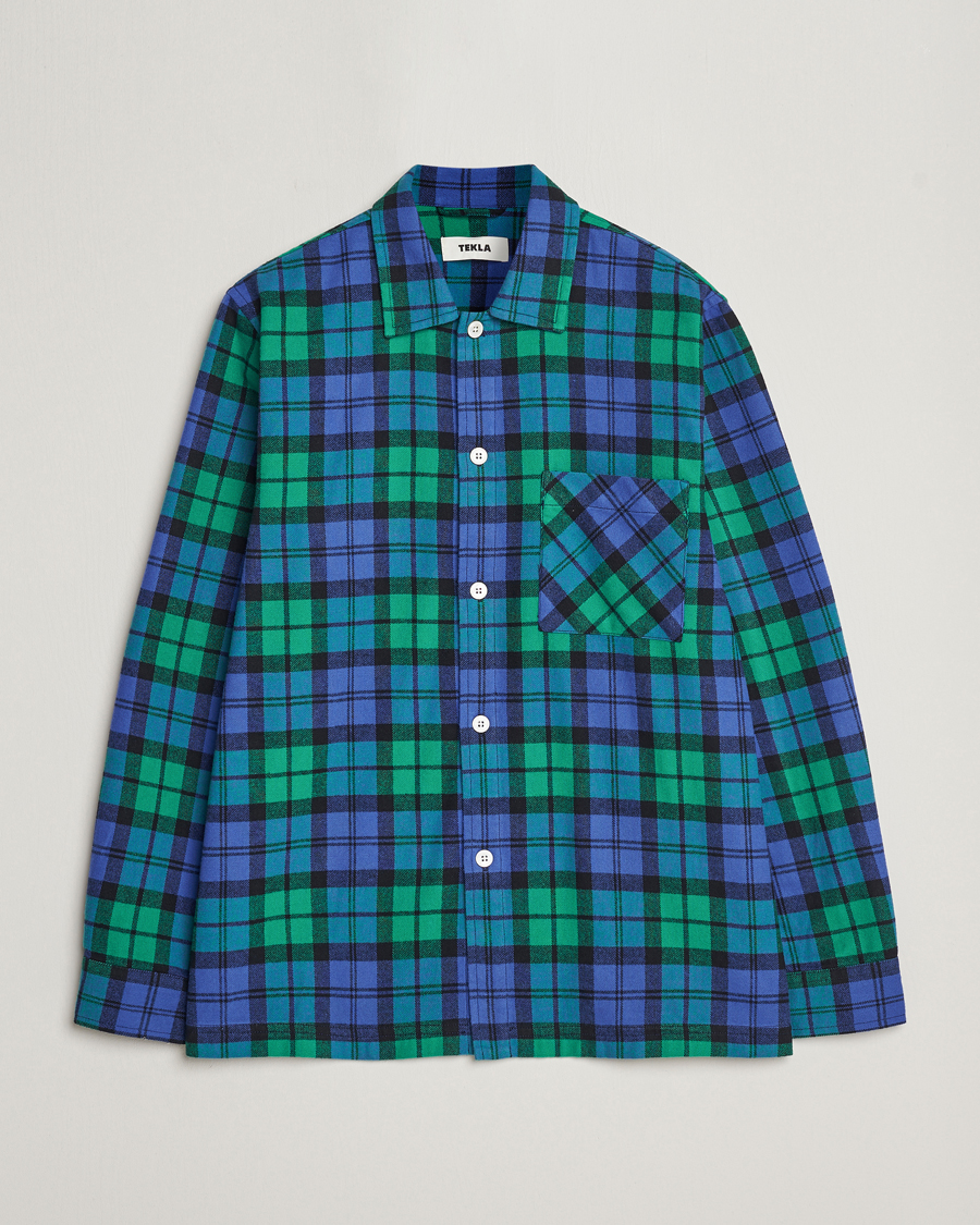 Men | Pyjamas & Robes | Tekla | Flannel Checked Pyjama Shirt Green/Blue