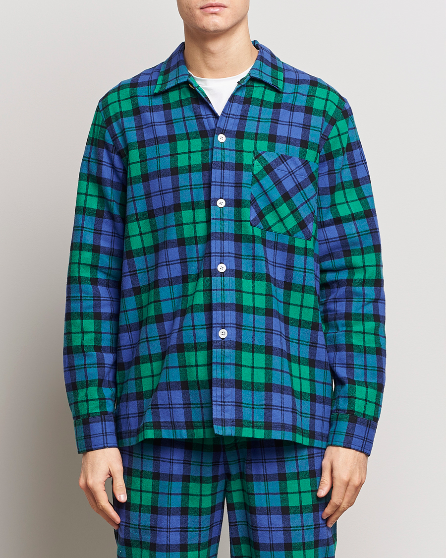 Men | Pyjamas & Robes | Tekla | Flannel Checked Pyjama Shirt Green/Blue