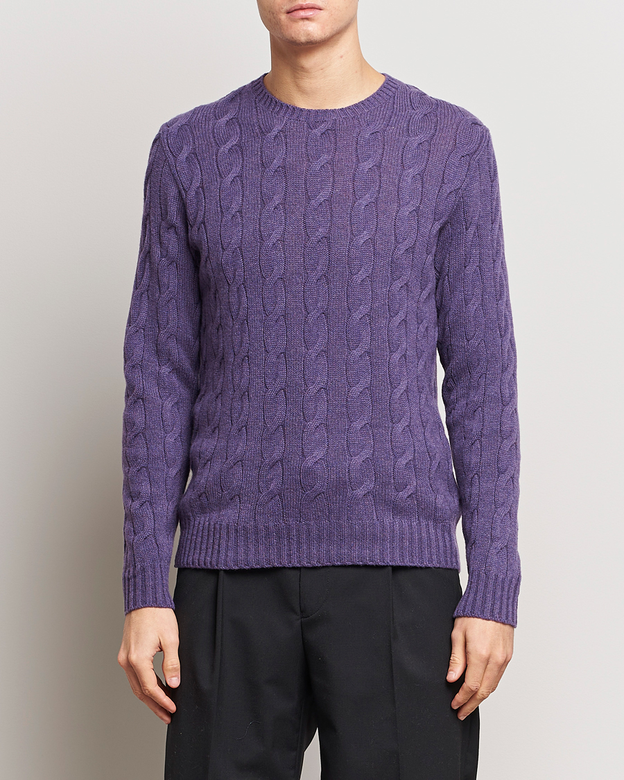 Men | Sweaters & Knitwear | Ralph Lauren Purple Label | Cashmere Cable Sweater Purple Melange