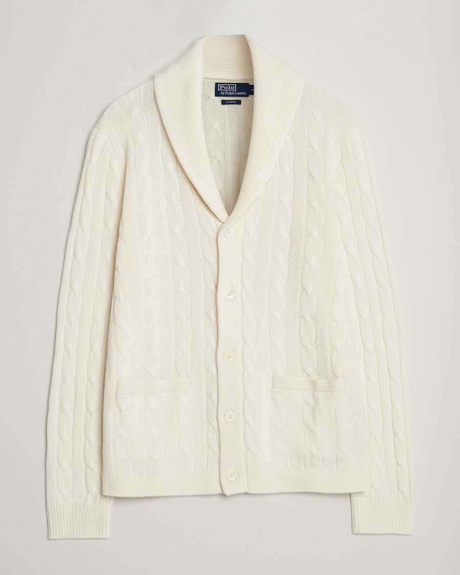 Men | Sweaters & Knitwear | Polo Ralph Lauren | Cashmere Cable Shawl Collar Cardigan Cream