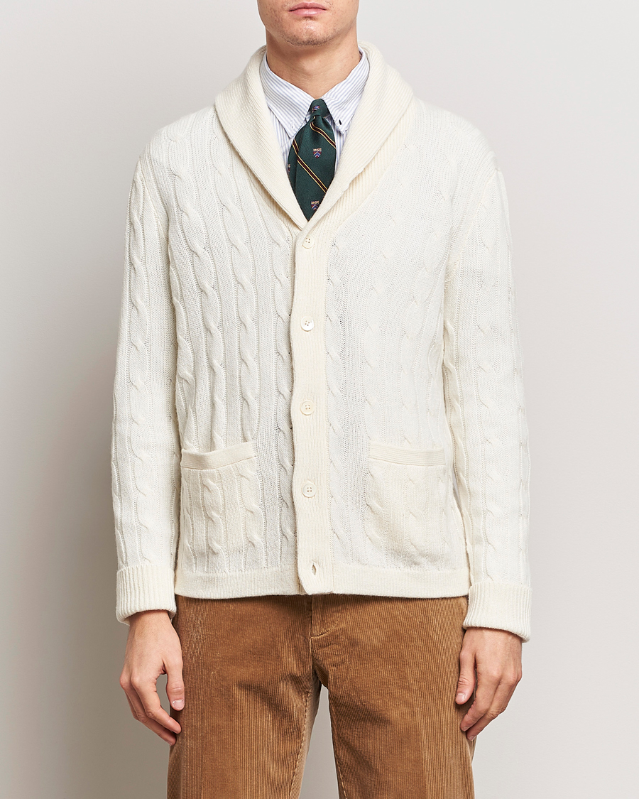 Men | Sweaters & Knitwear | Polo Ralph Lauren | Cashmere Cable Shawl Collar Cardigan Cream