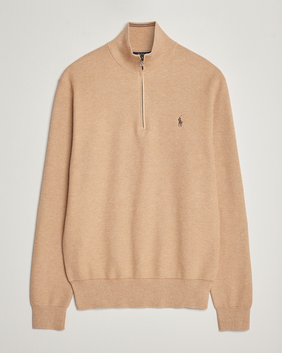 Men | Sweaters & Knitwear | Polo Ralph Lauren | Textured Half Zip Camel Melange