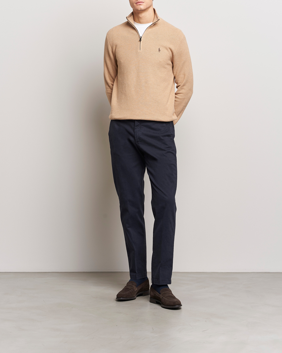 Men | Sweaters & Knitwear | Polo Ralph Lauren | Textured Half Zip Camel Melange
