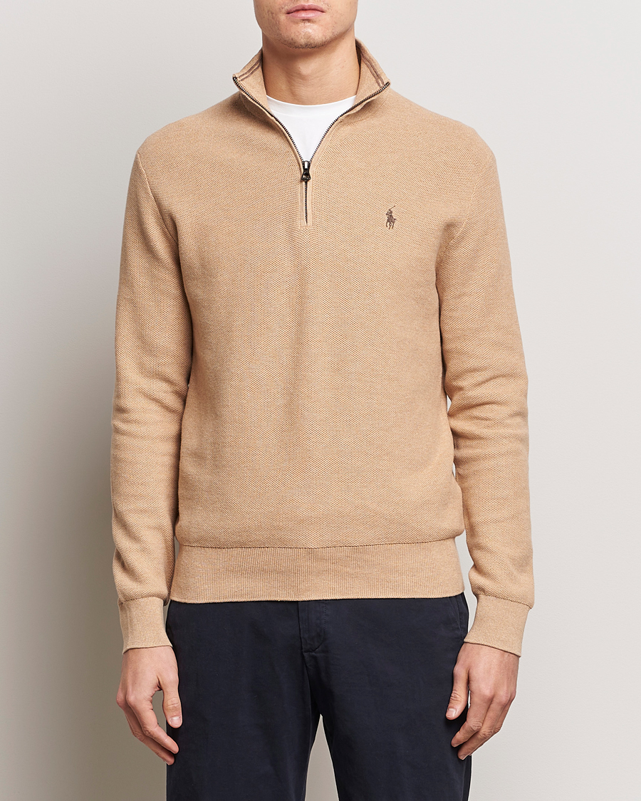 Men | Sweaters & Knitwear | Polo Ralph Lauren | Textured Half Zip Camel Melange