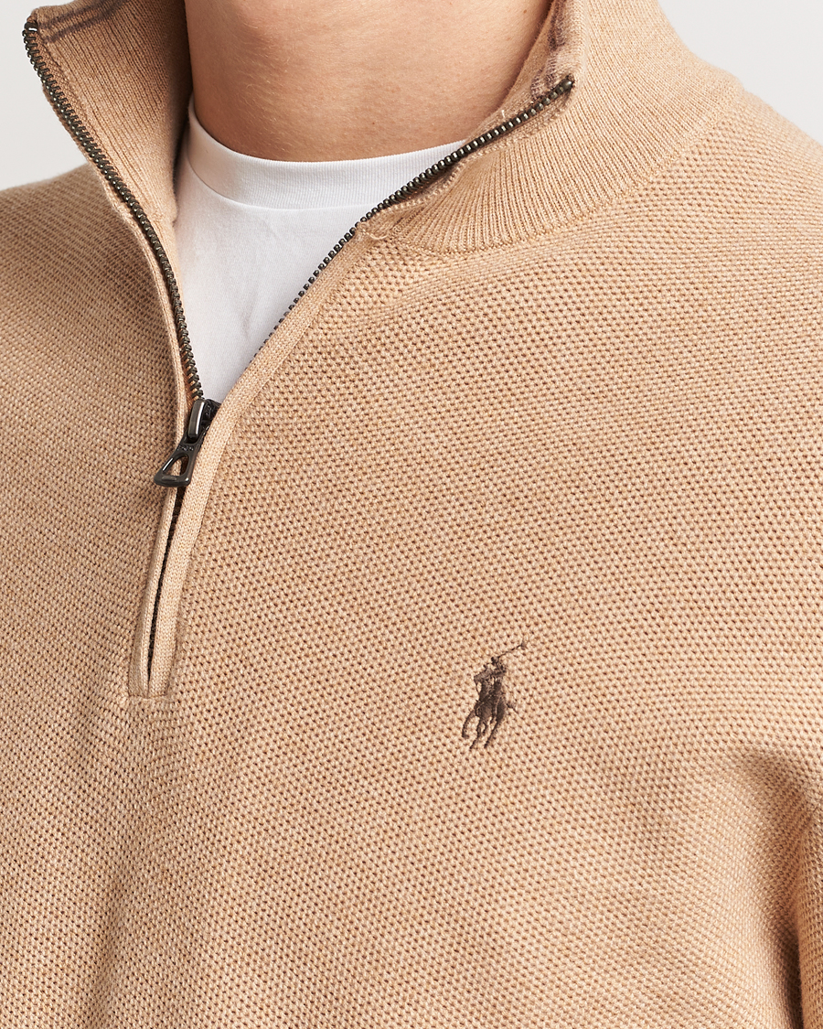 Men | Sweaters & Knitwear | Polo Ralph Lauren | Textured Half Zip Camel Melange