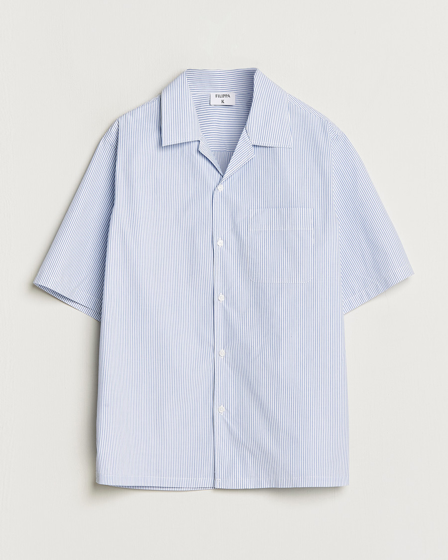 Men | Shirts | Filippa K | Striped Short Sleeve Resort Shirt Blue/White