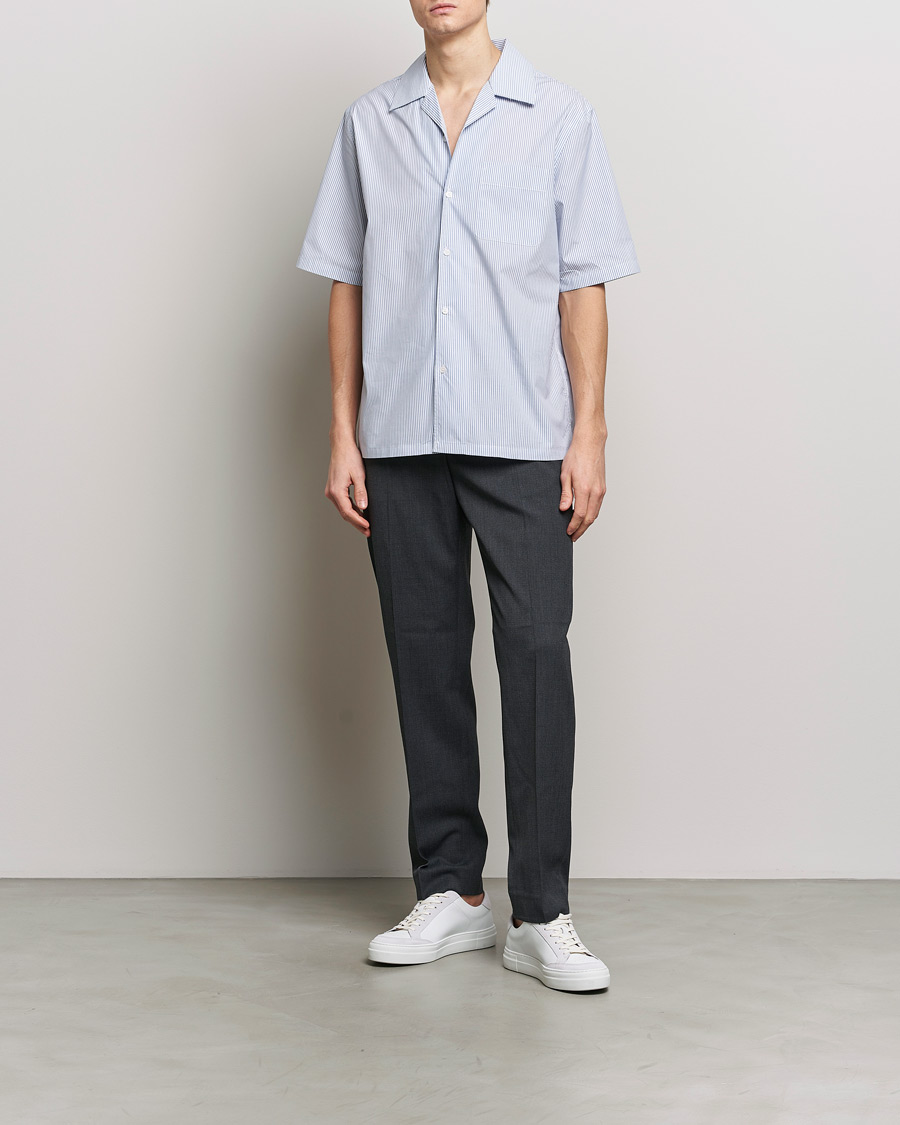 Men | Shirts | Filippa K | Striped Short Sleeve Resort Shirt Blue/White