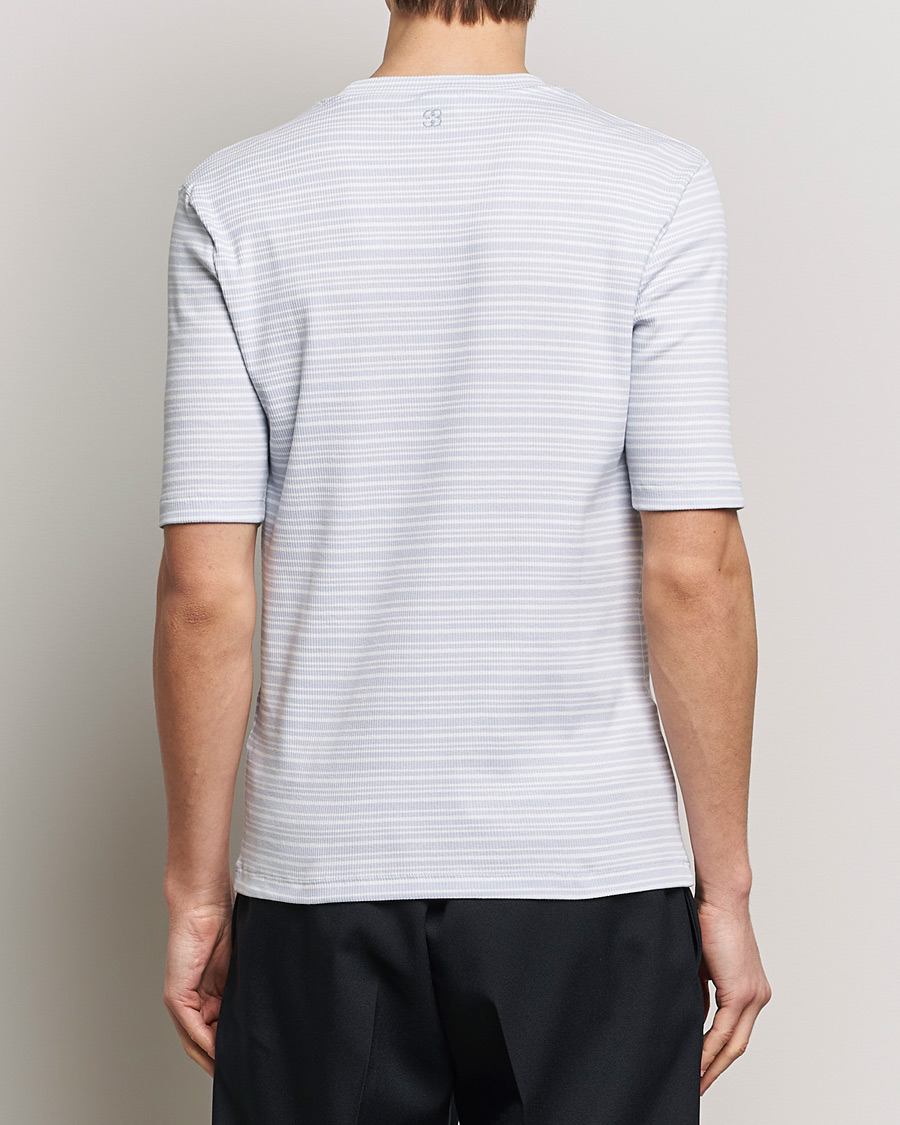 Men | T-Shirts | Filippa K | Striped Rib T-Shirt Mist Blue/White