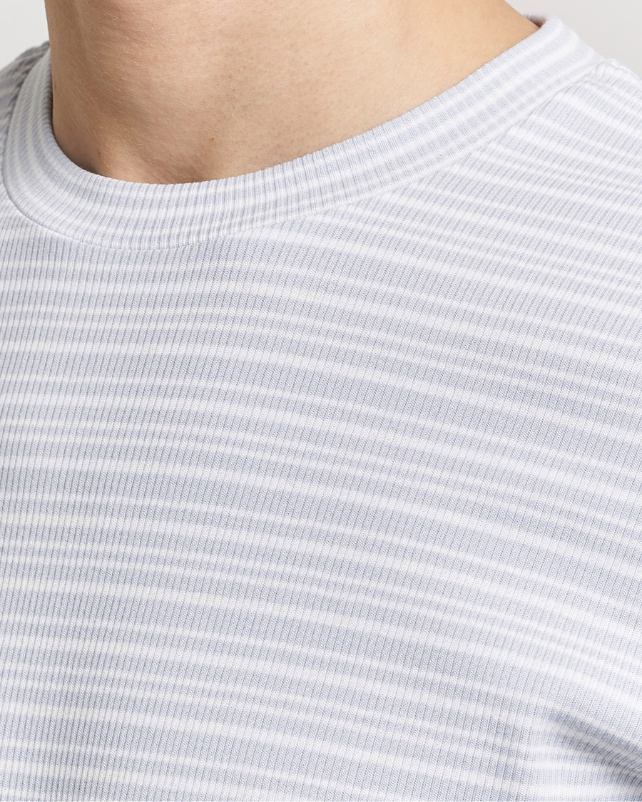 Men | T-Shirts | Filippa K | Striped Rib T-Shirt Mist Blue/White