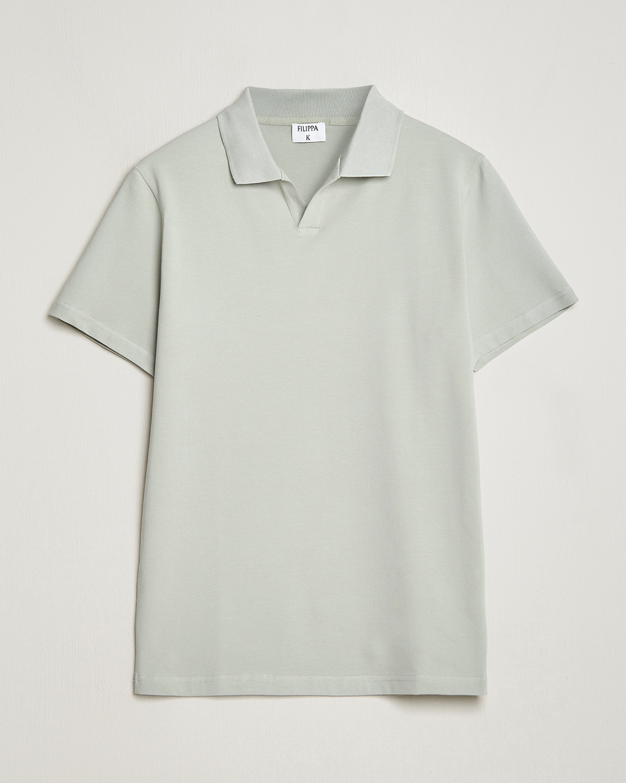 Men | Polo Shirts | Filippa K | Soft Lycra Polo T-Shirt Green Grey