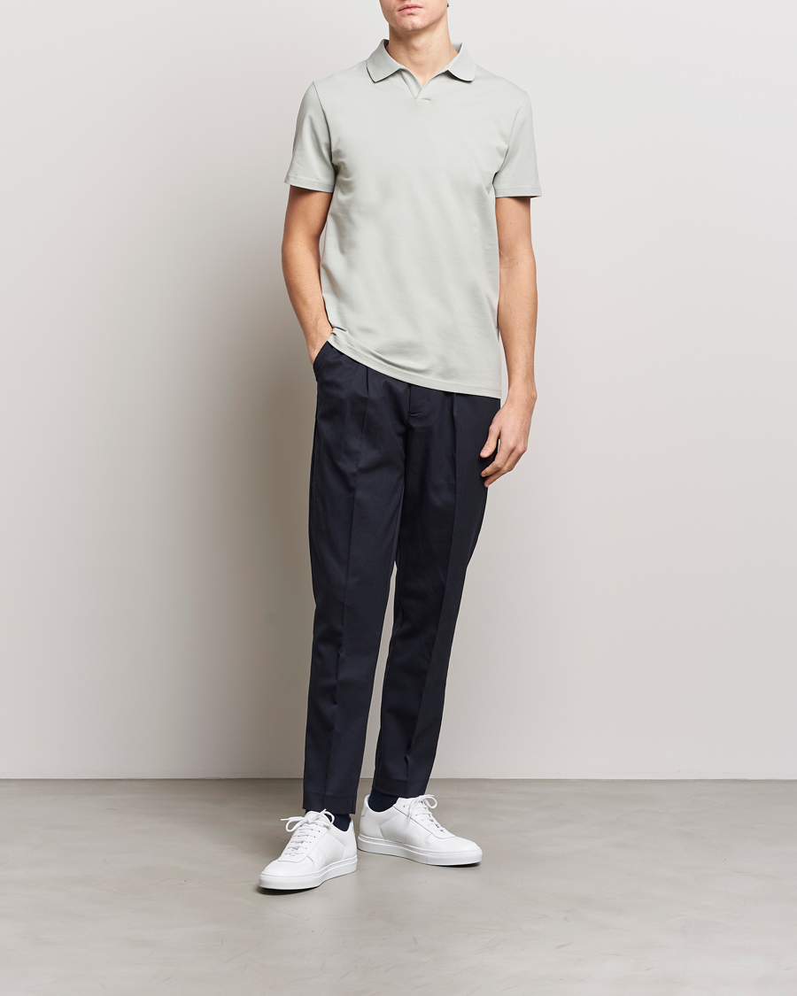 Men | Polo Shirts | Filippa K | Soft Lycra Polo T-Shirt Green Grey