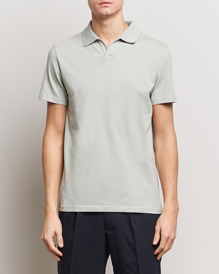 Men | Polo Shirts | Filippa K | Soft Lycra Polo T-Shirt Green Grey